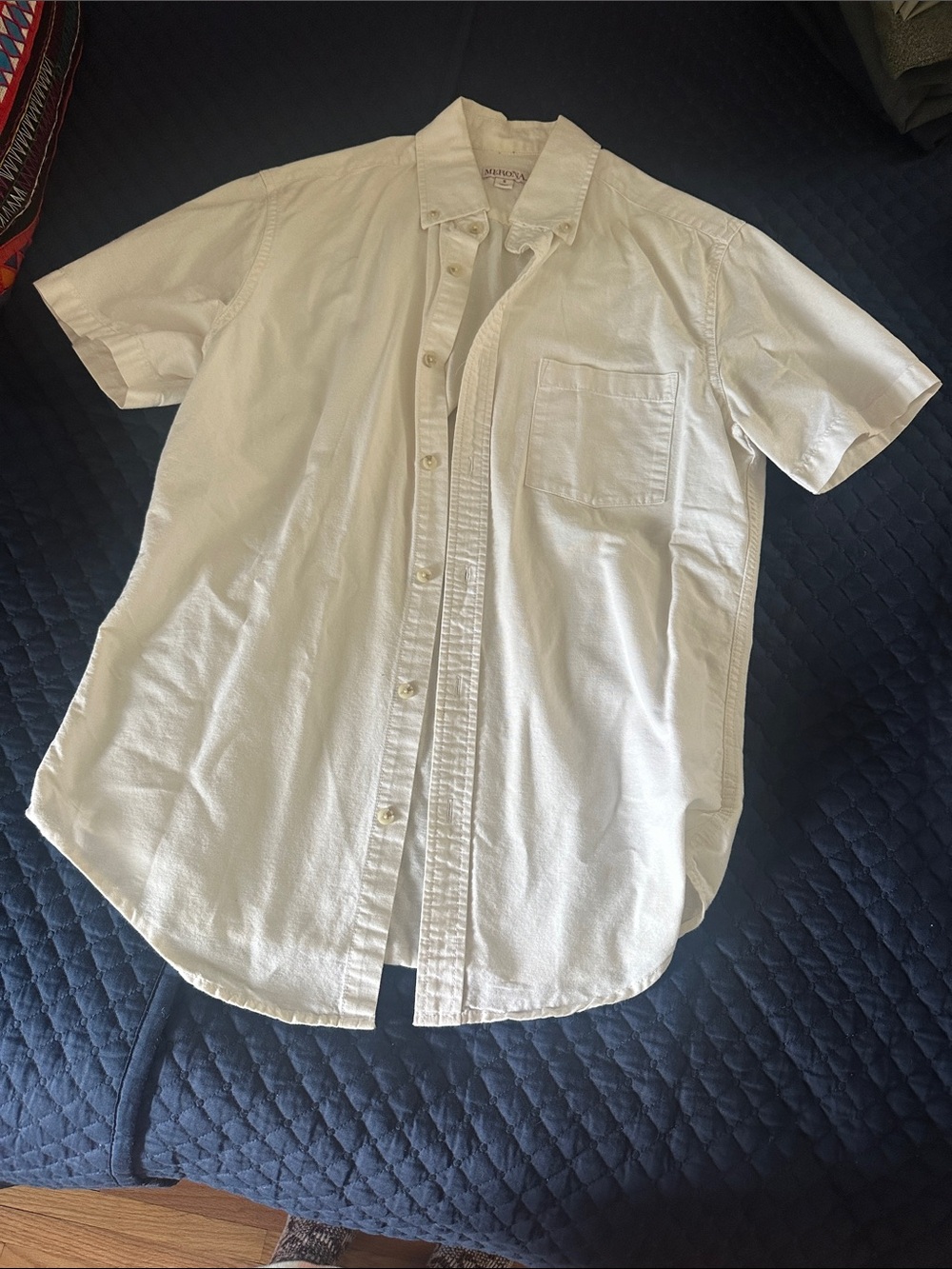 Merona White Short-Sleeve Button-Down Shirt with Chest Pocket